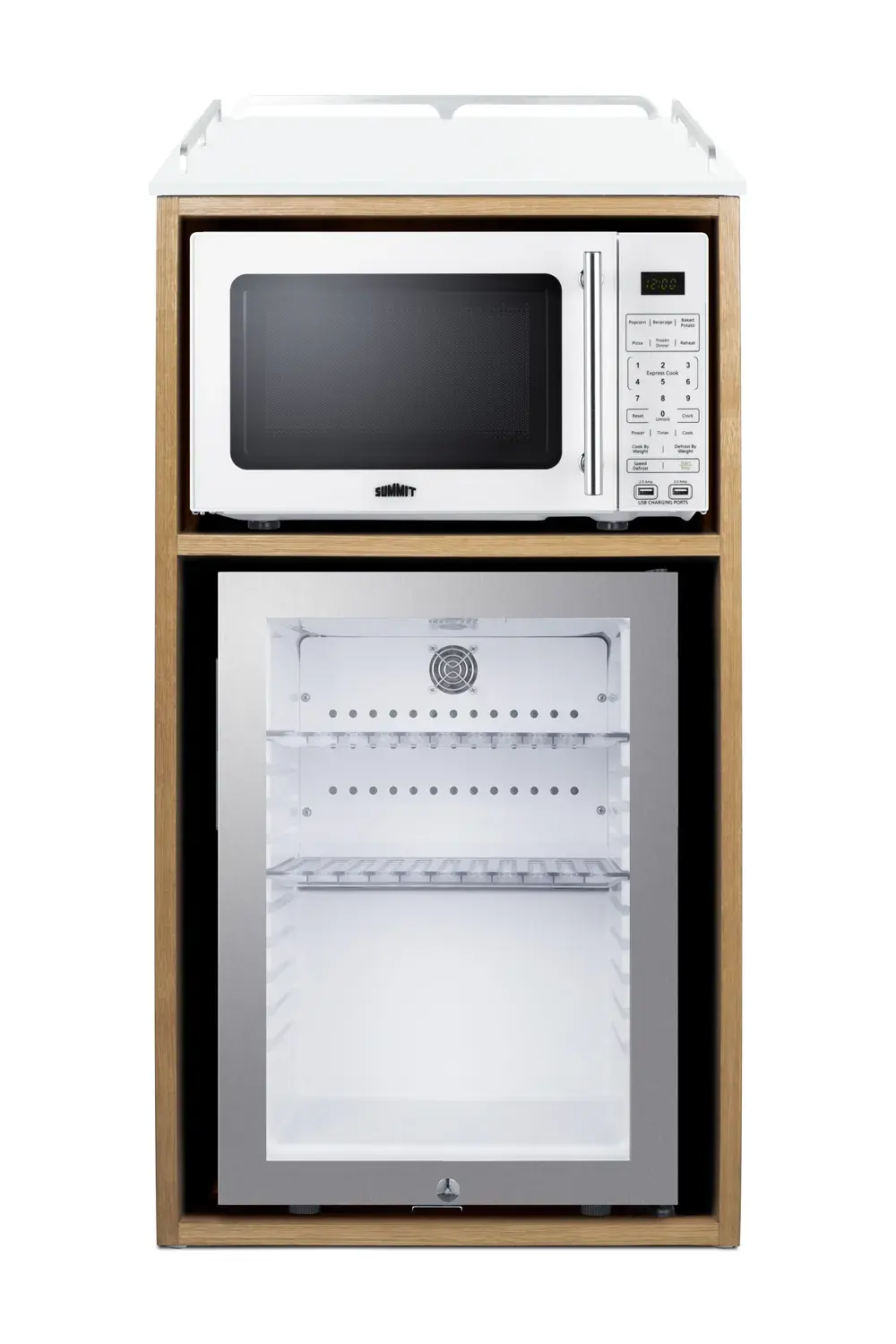Summit QCSMW1OAKW 21" Wide Coffee Station With Minibar & Microwave
