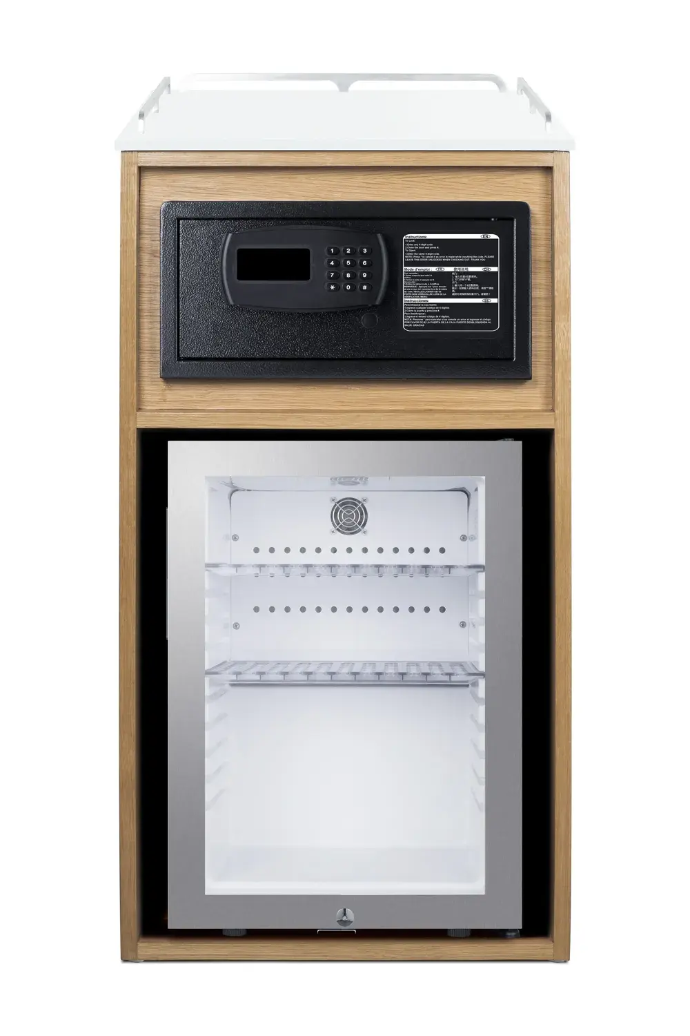 Summit QCSSF2OAK 21" Wide Coffee Station With Minibar & In-Room Safe