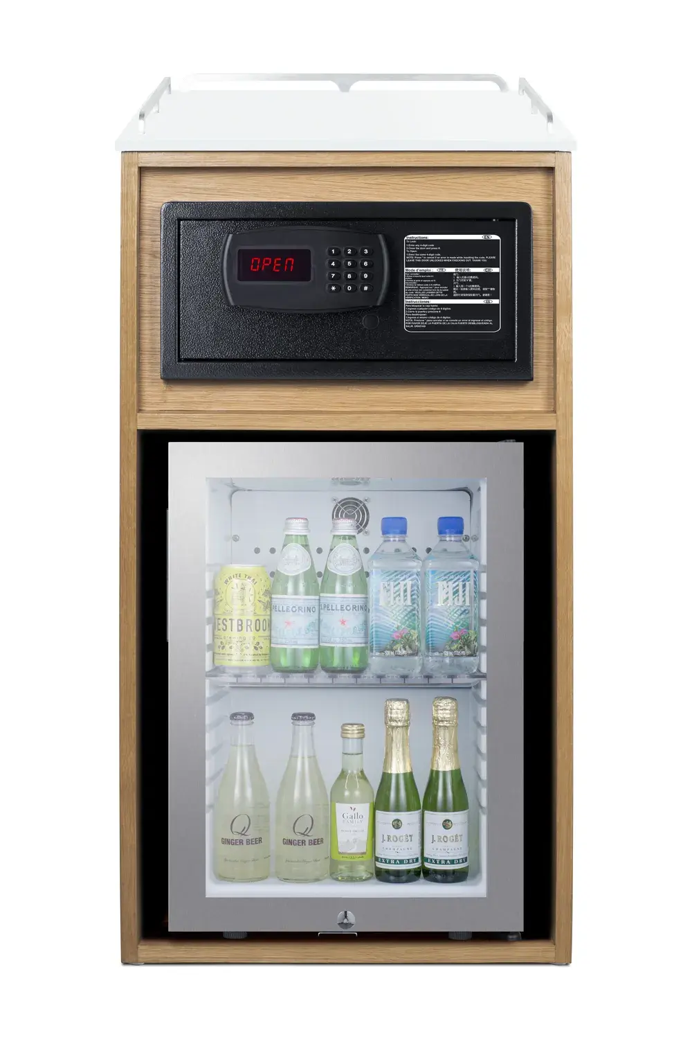 Summit QCSSF2OAK 21" Wide Coffee Station With Minibar & In-Room Safe