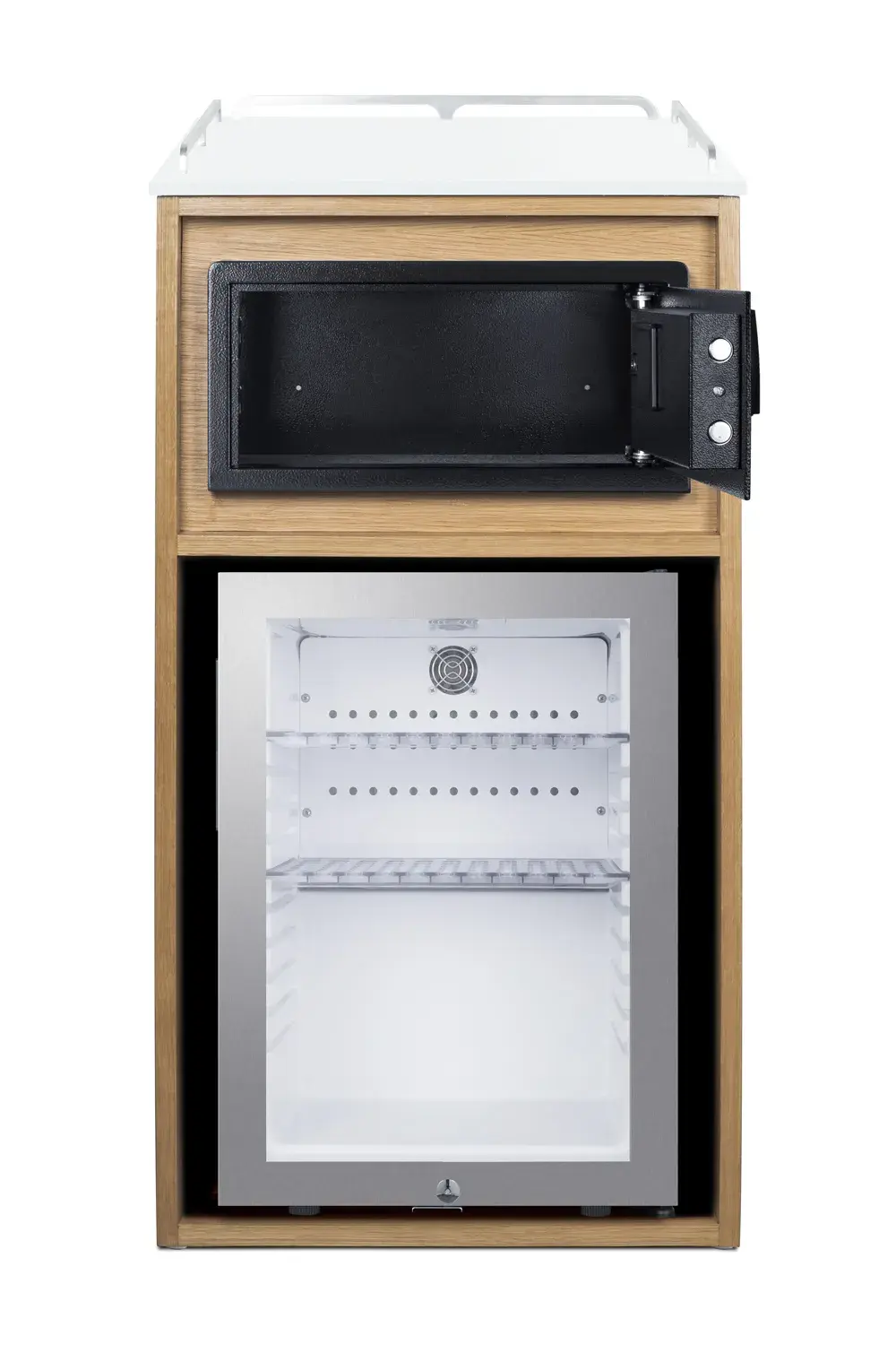 Summit QCSSF2OAK 21" Wide Coffee Station With Minibar & In-Room Safe